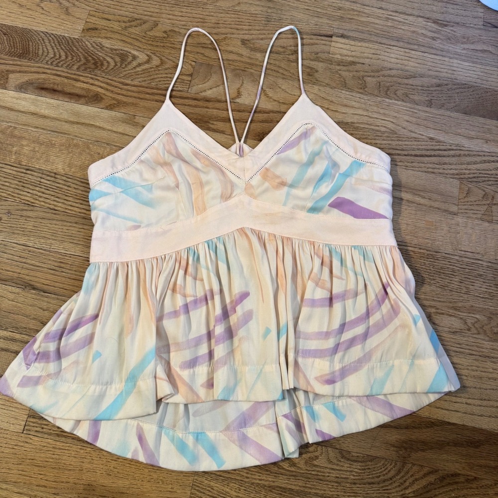 Free People Abstract Print Babydoll Camisole Top Purple Blue Cami Zipper 10